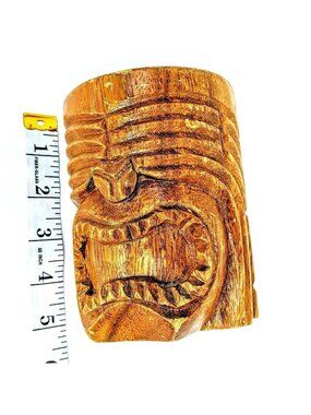 Vintage African Style Handcrafted Wood Mug 63d